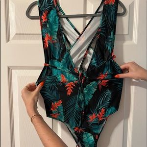 Tropical one piece swimsuit with matching cover-up